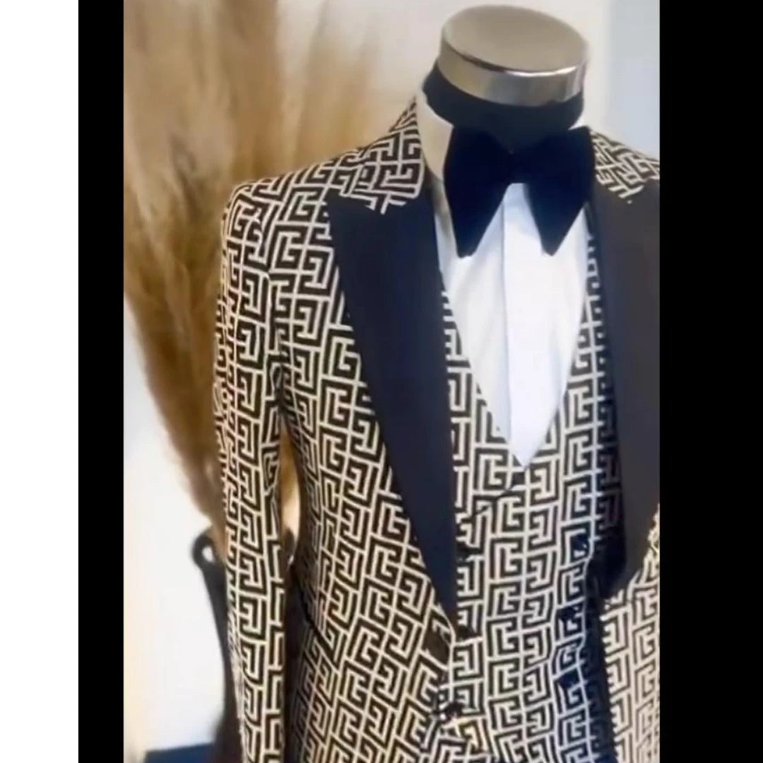 Plaid Men Suits for Gentleman Fashion Prom Party 3 Pcs Groom.