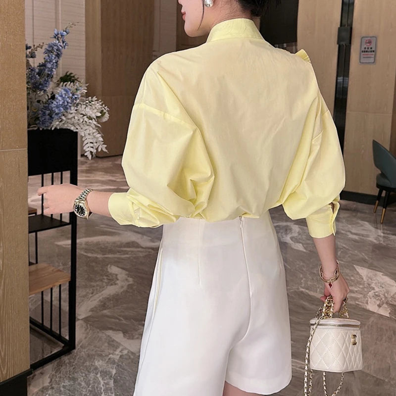 2025 Camisas De Mujer Blouse for Women Elegant Floral Shirts Oversized Tops Long Sleeve Fashion Pleated White Casual Blouses