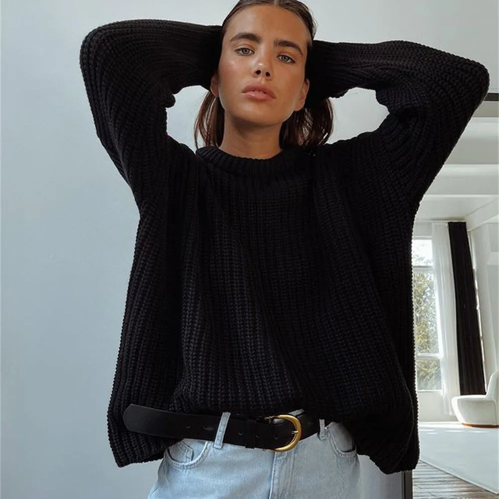 Casual O-neck Long Sleeve Sweater Blouse Office Lady .
