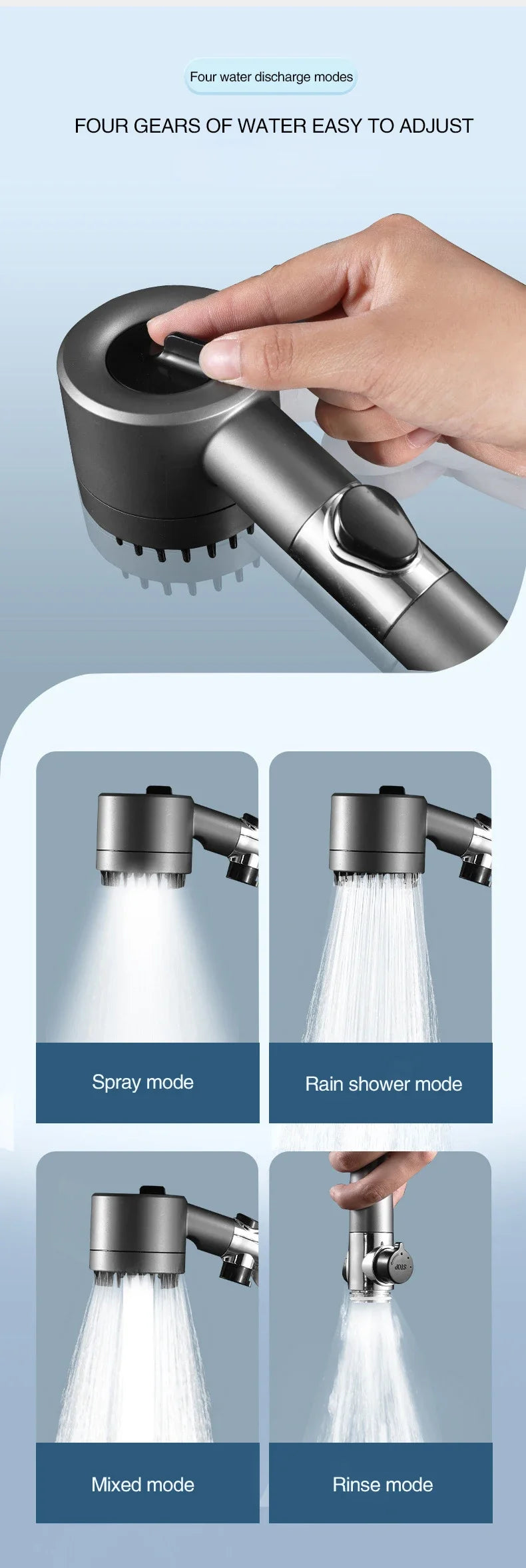 High Pressurized Filter Shower Head 3-mode Adjustable Spray with  Bathroom Accessories.