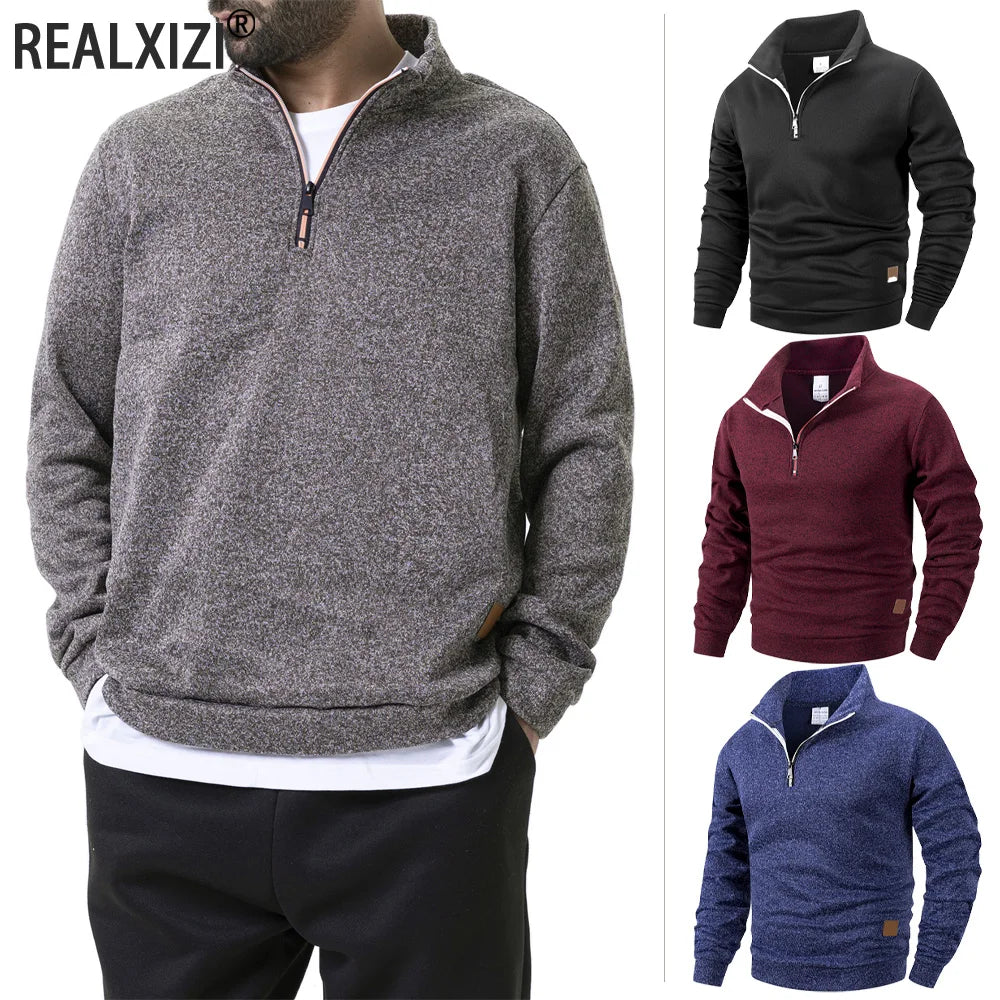 Autum Men's Turtlenecks Sweaters Knitwear Daily Casual Pullovers Solid Color Fleece Warm Sweatshirt Loose Fit Male Streetwear