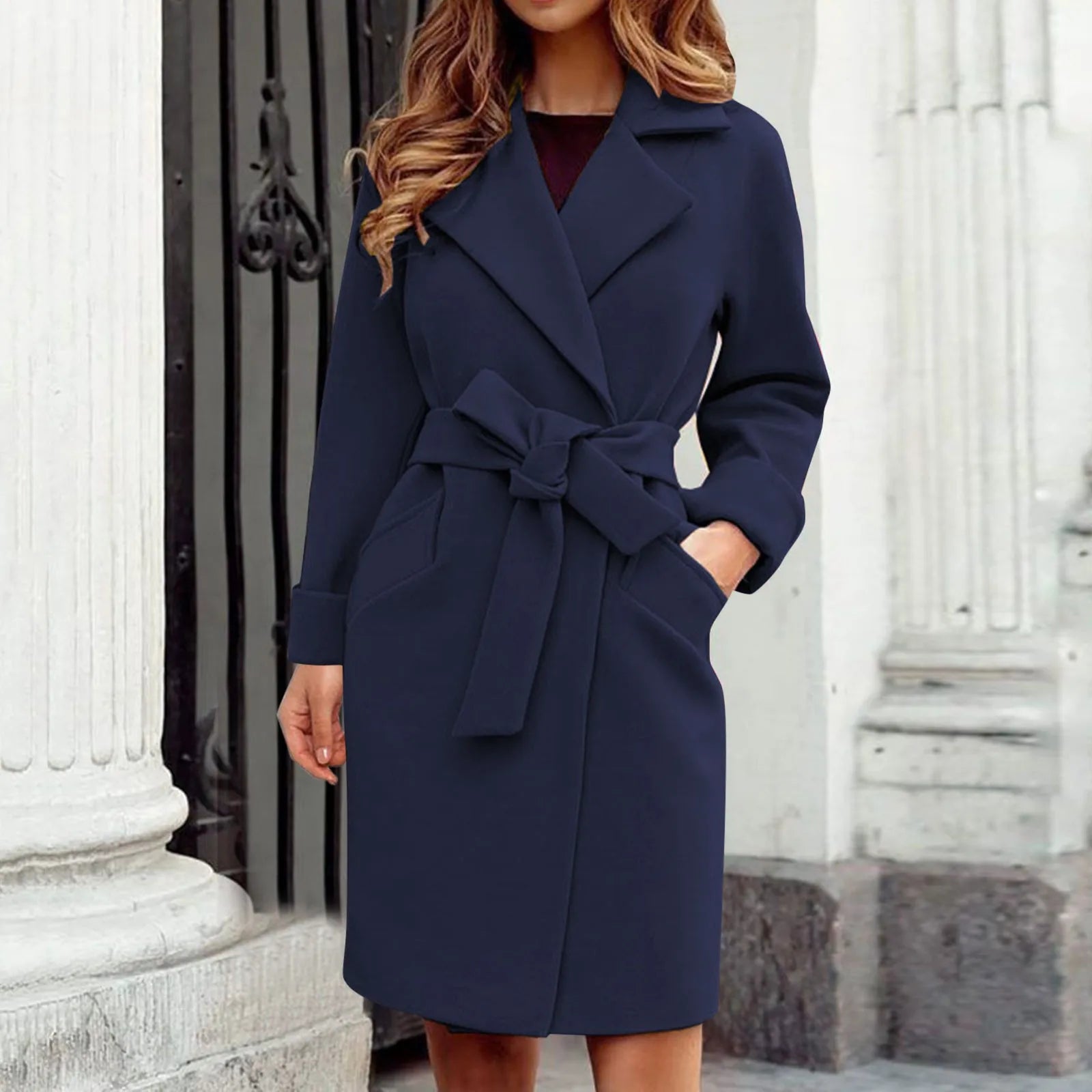 Women Hot Pink Trench Coat Casual Mid Long Overcoat.