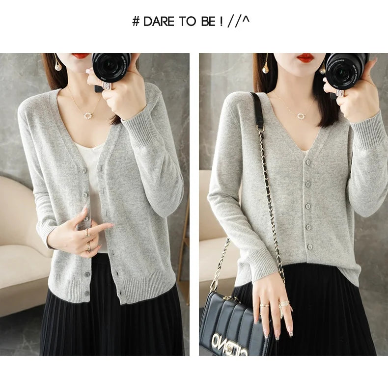 New V-Neck Temperament Small Fragrant Wind Women Loose Sweater .