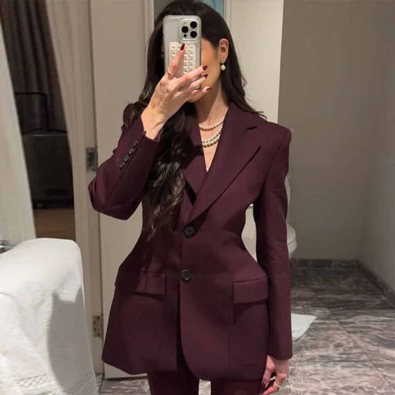 Elegant Lapel Blazer Skirt Set Women Casual Slim.