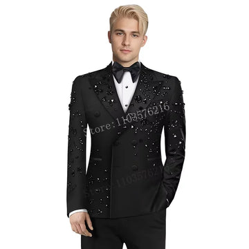 B02 Luxury 2 Pieces Set Men's Suits  Beaded Crystals.