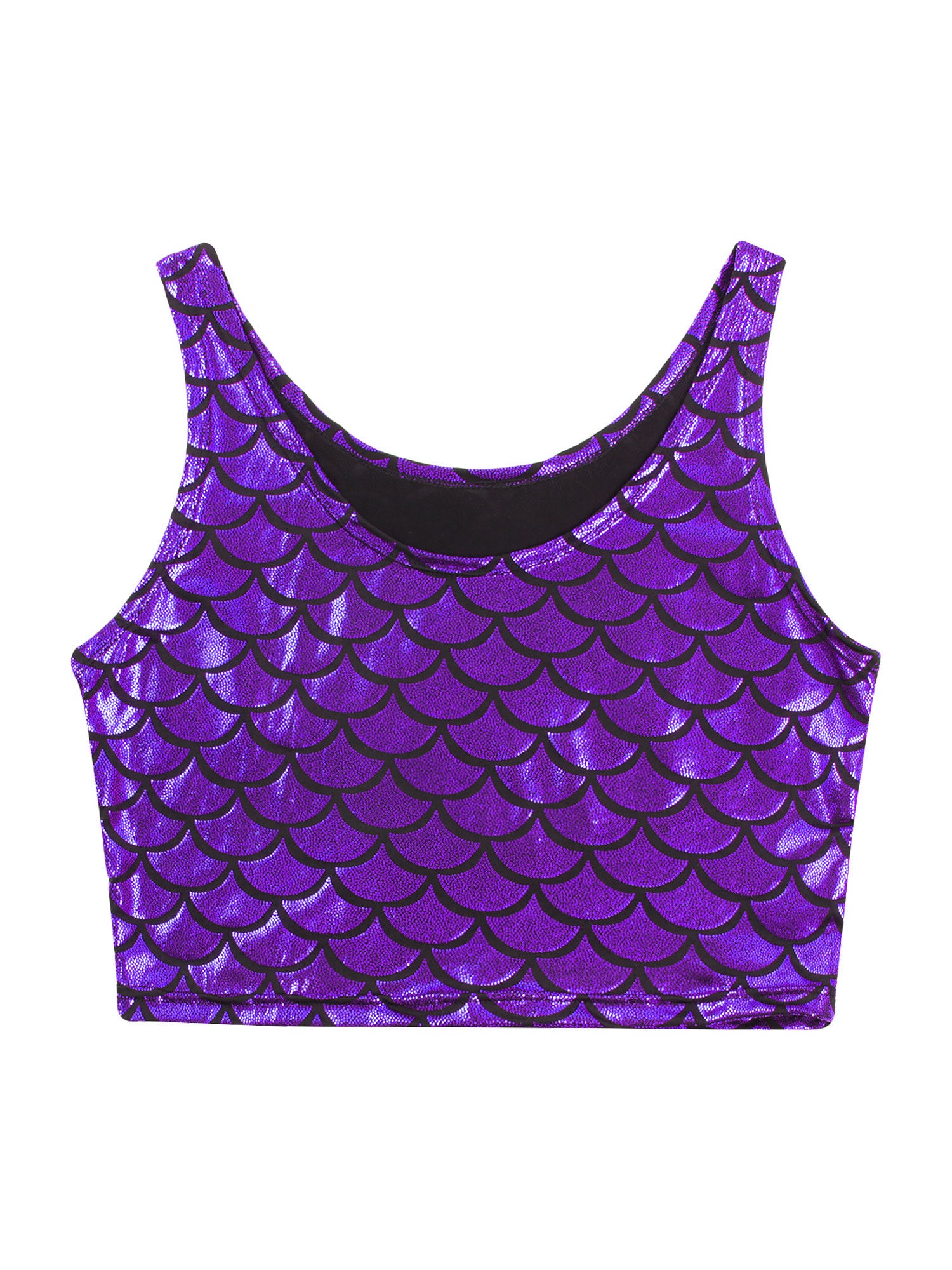 Women Shiny Metallic Crop Top Y2K Mermaid Fish Scale Print Cropped Tank Top Vest Festival Rave Pole Dance Costume Party Clubwear