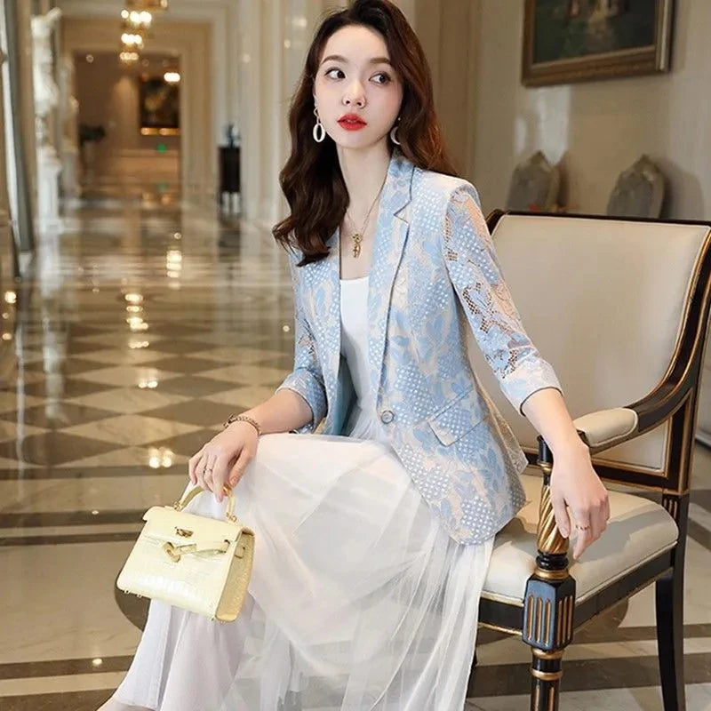 New Summer Thin Small Suit Jacket Lace Hollowed Blazer Lady.