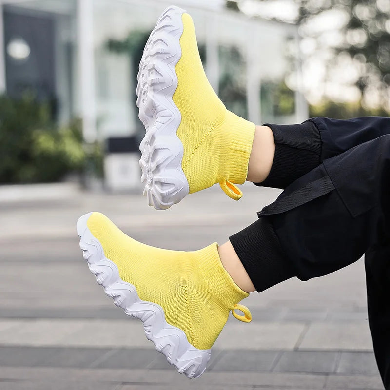 Kids Shoes Boys Sneakers Fashion Knit High Top Shoes .