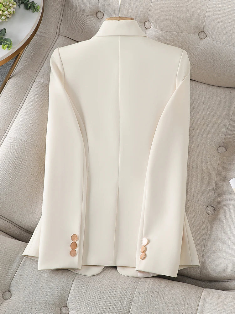 Office Ladies Formal Blazer Women Beige Coffee Black Female Work .