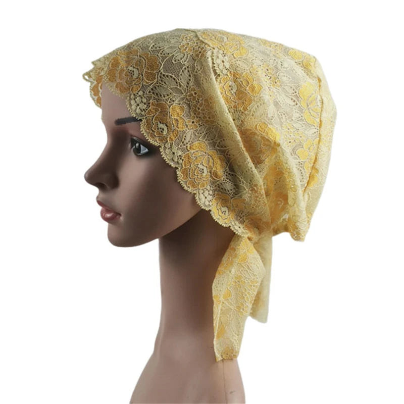 Muslim Women Head Scarf Lace Flower Underscarf Elastic Hijab  Cover Headwrap Chemo Cap Islam Headband Bonnet Turbante Mujer