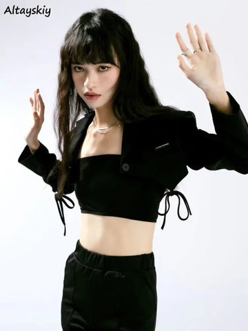 Cropped Bows Blazers for Women Y2k Clothes Harajuku Sexy High Street Coats