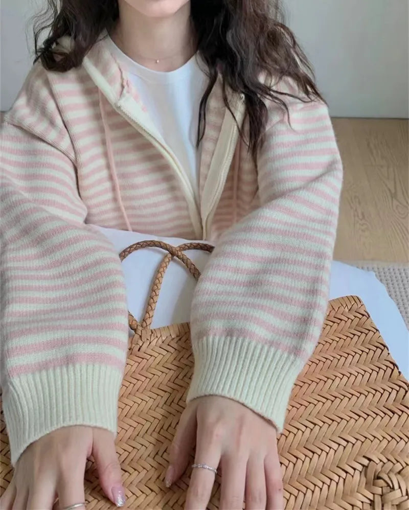 Striped Knit Cardigan Autumn and Winter New Loose Sweet.