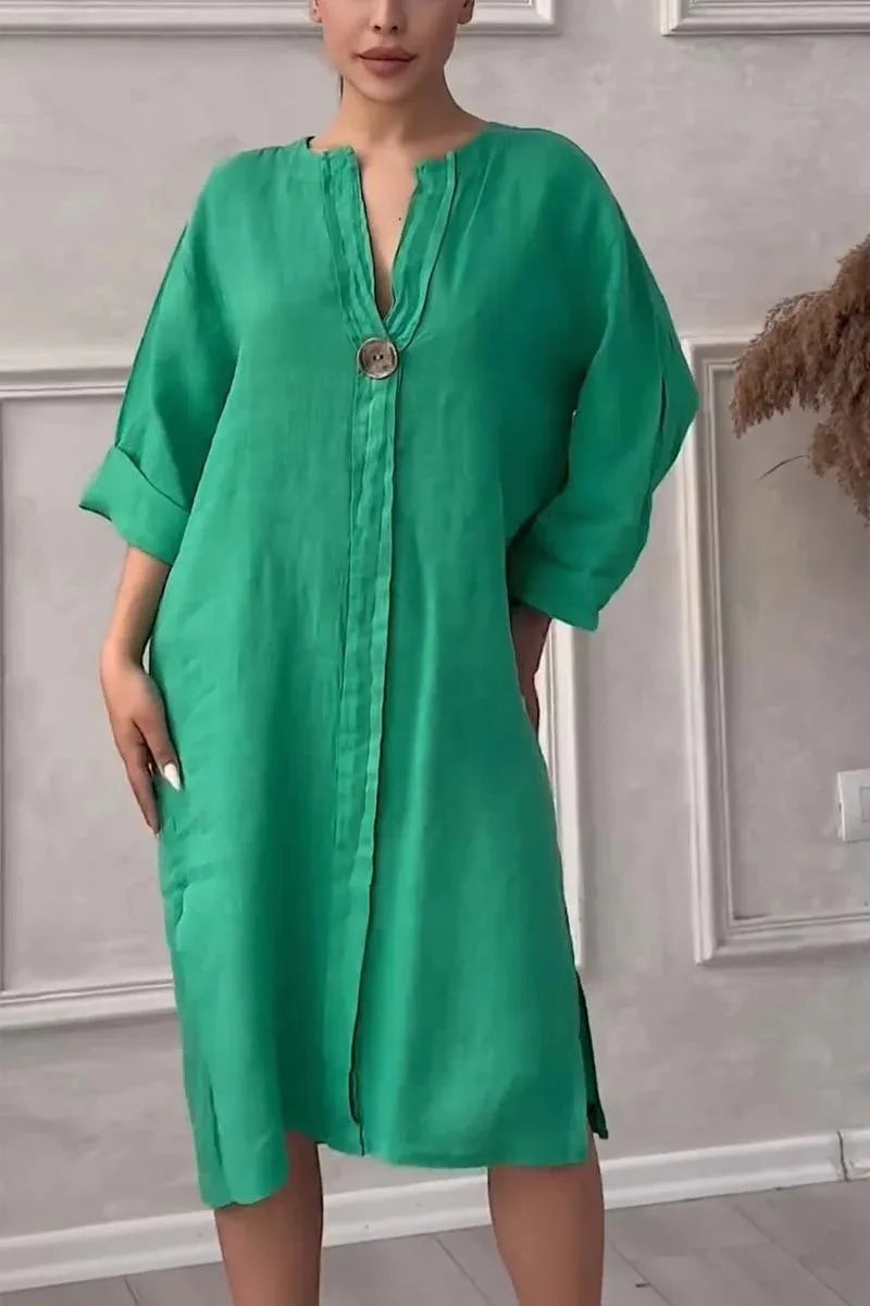 Elegant O-neck Long-sleeved Button Dress For Women ./ MH