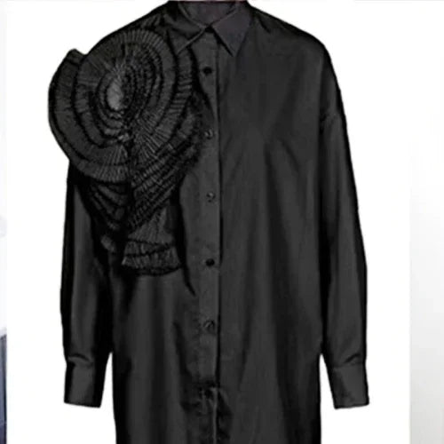 2025 Camisas De Mujer Blouse for Women Elegant Floral Shirts Oversized Tops Long Sleeve Fashion Pleated White Casual Blouses