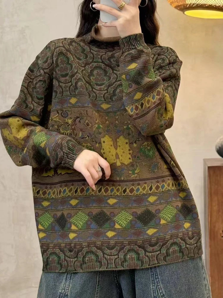 Amax luluE Fashion Pullover Woman Winter Printed Loose.