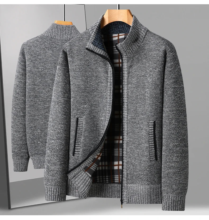 Men's Knitted Cardigan Jacket Autumn Winter Plush Sweater Men's.
