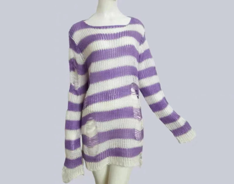 ZMZBCH Sexy Hollow Out Striped Long Sweaters .