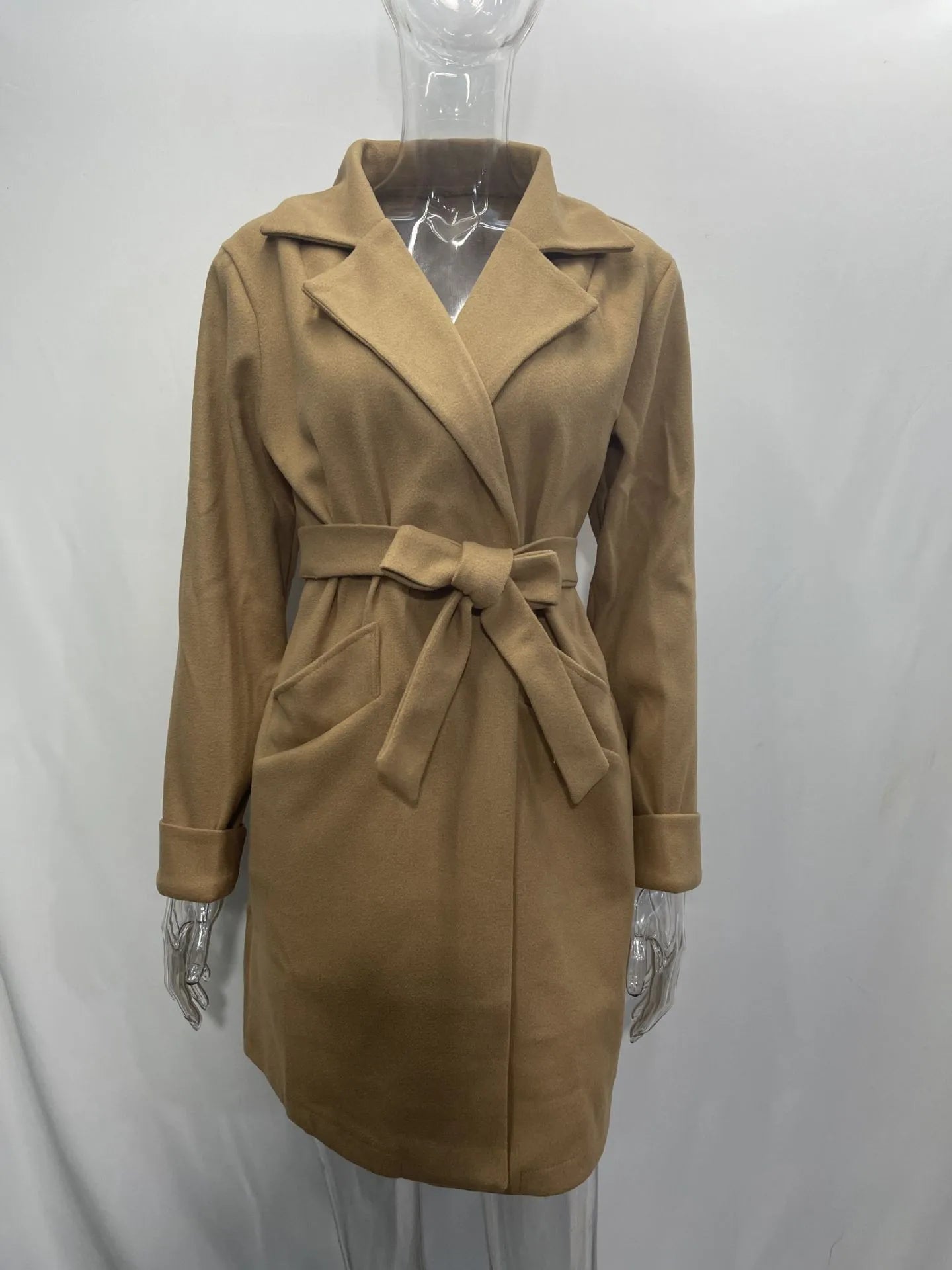 Women Hot Pink Trench Coat Casual Mid Long Overcoat.