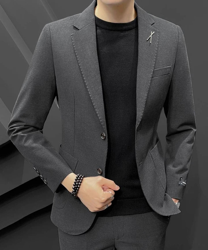 2 Piece Formal Outfit Set Male Big Size Grey Full Men's Dress .