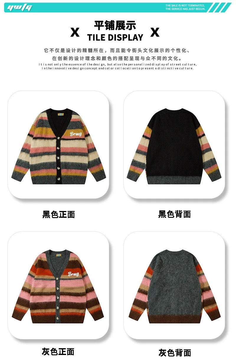 Weird Puss Knitted Colorful Stripe Jacket Women Cardigan .