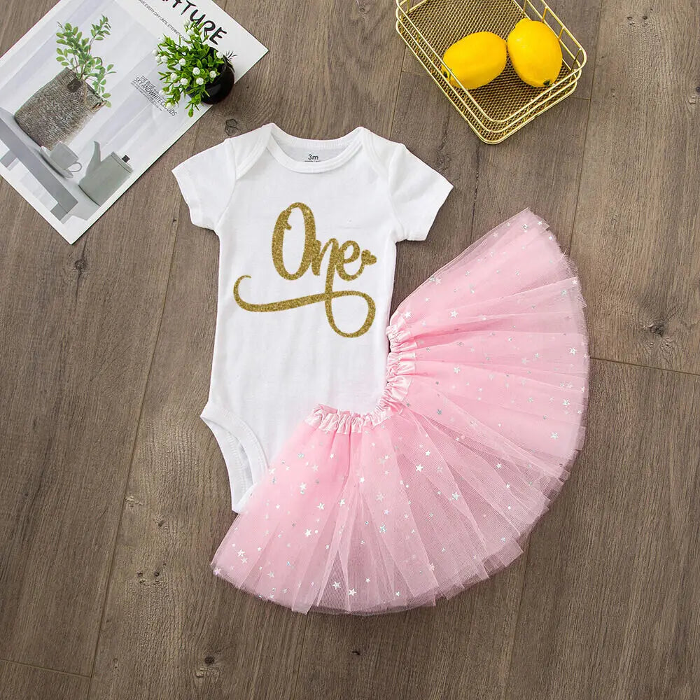 My 1st Birthday Baby Girl Birthday Cake Smash Outfit Toddler Girl First Birthday Romper Tutu Skirt One Year Old Gifts