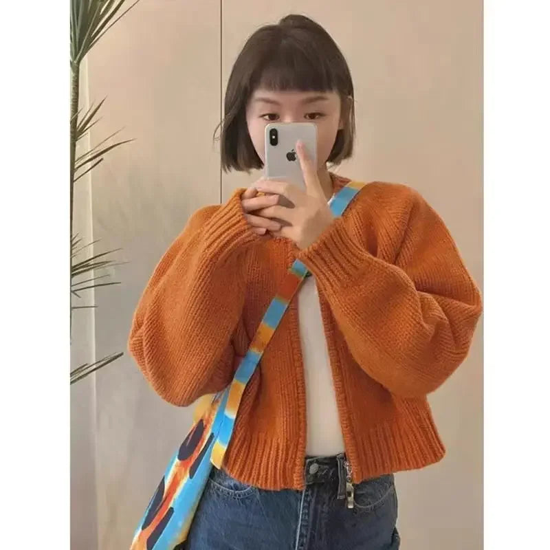 Gray Short Sweater Coat Women Clothing Autumn Winter New Loose .