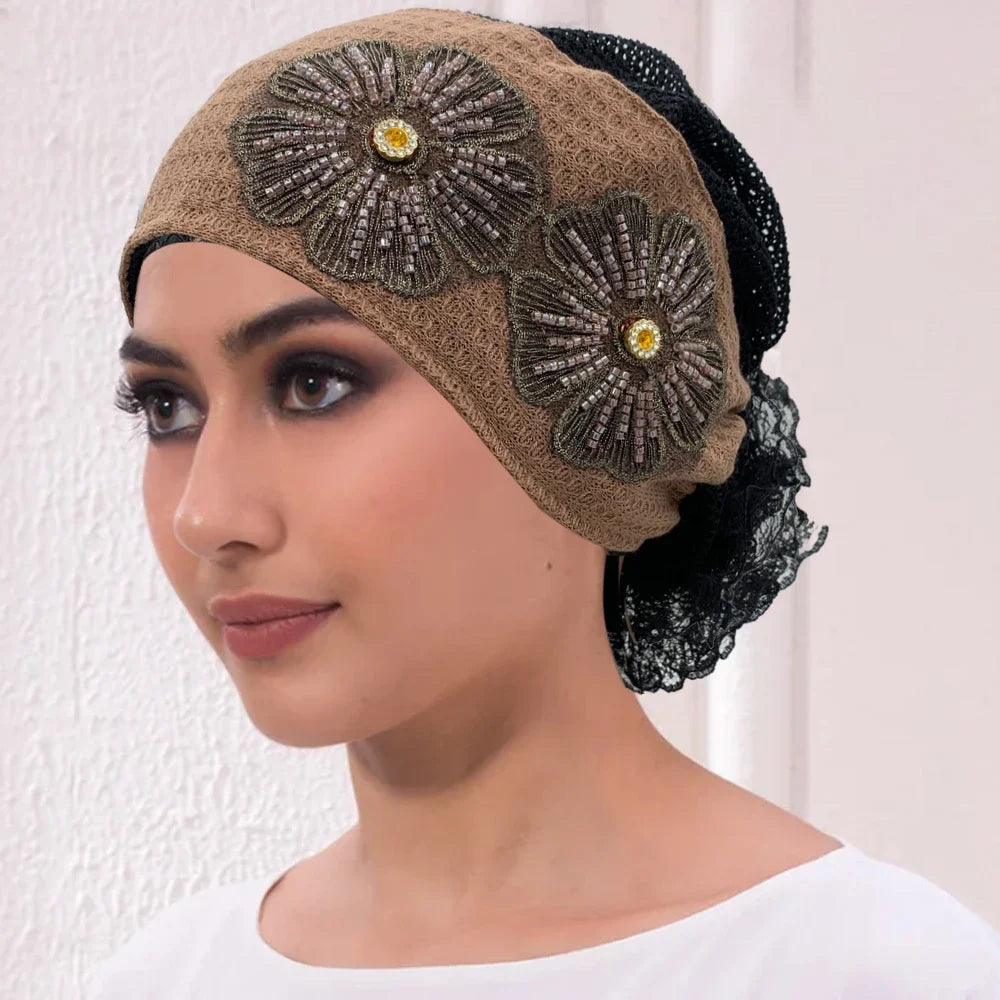 Muslim Under Scarf Hat Cancer Chemo Hats Turbante mujer Embroidery.