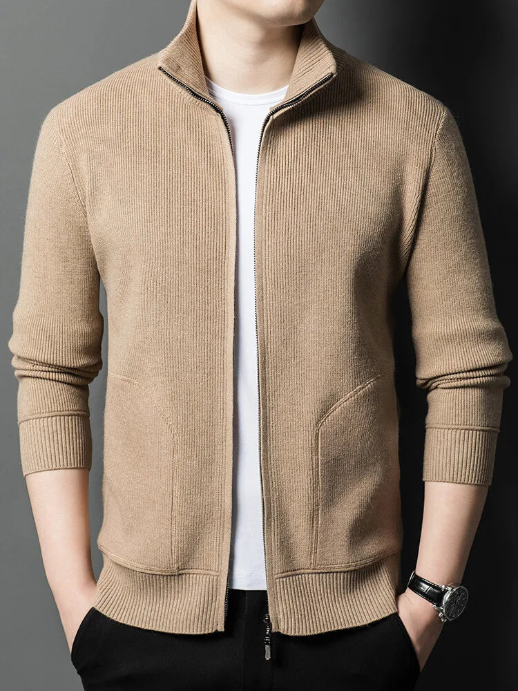 Solid Color Long-sleeved Stretch Cardigan for Men,