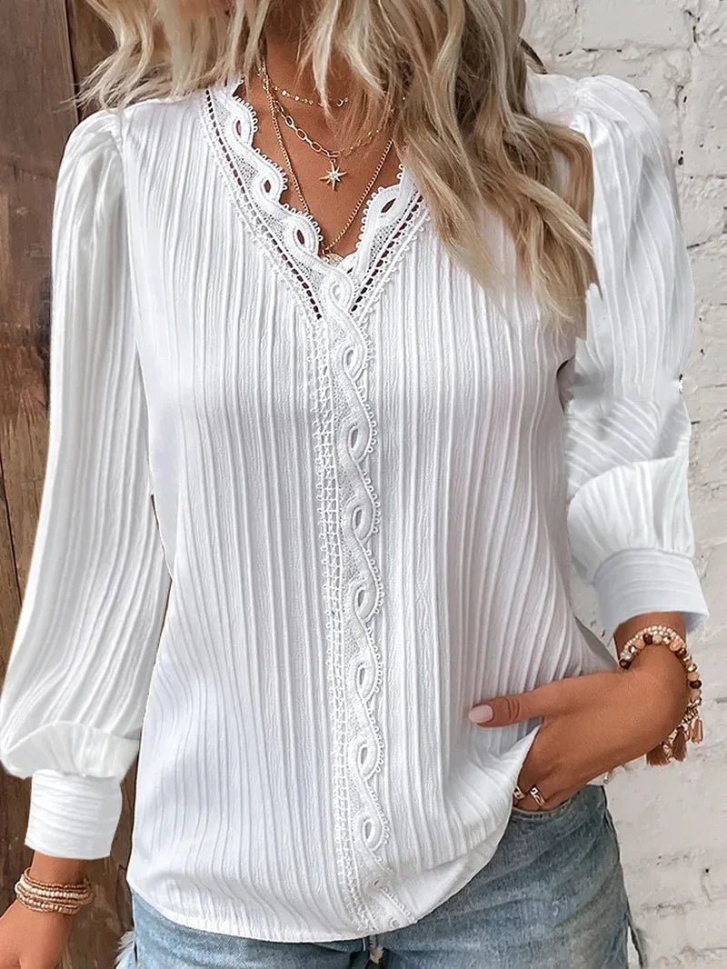 Women Red Striped Women's Blouses Fashion Solid V-neck Casual Long Sleeve Tops Elegant Office Shirts Female Slim Blusas