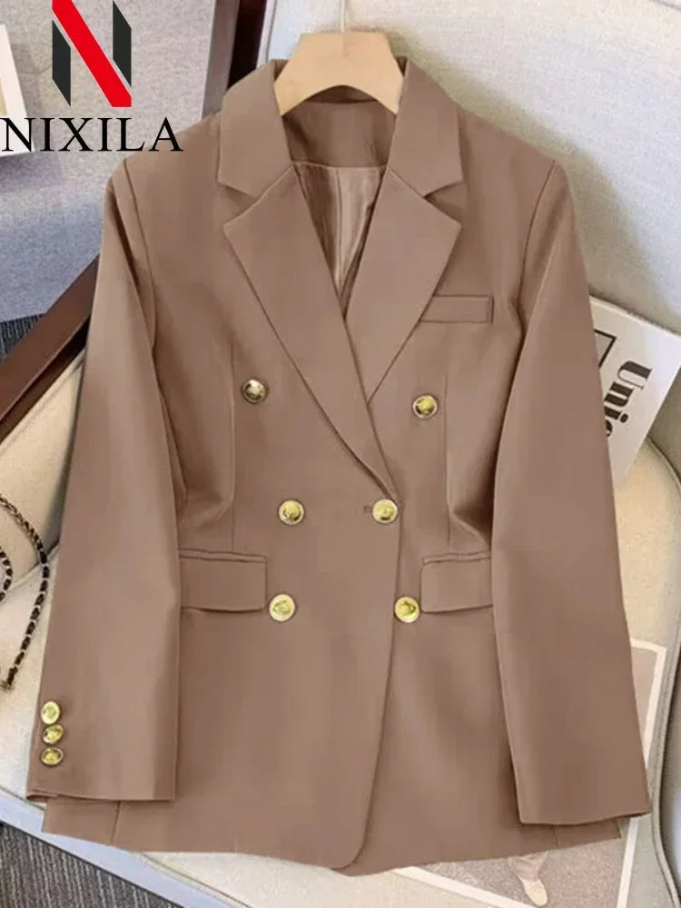 Spring Autumn Women Chic Office Lady Double Breasted Blazer .