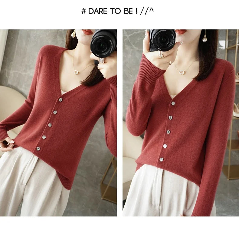 New V-Neck Temperament Small Fragrant Wind Women Loose Sweater .