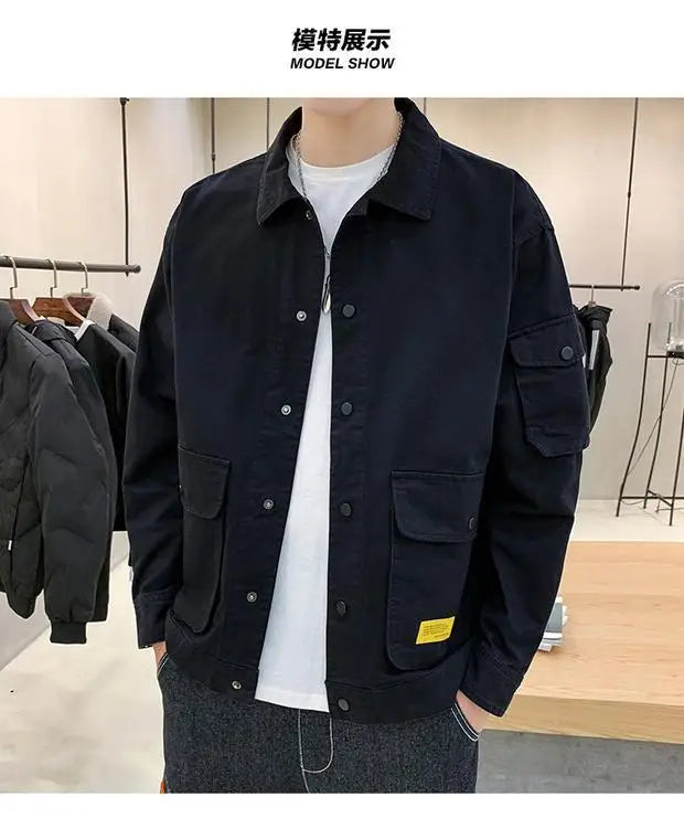 Men's Casual Jacket Spring Autumn Button Lapel Work Coat .
