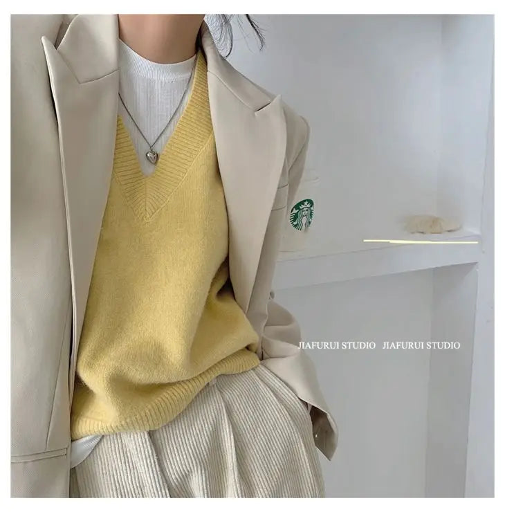 Sleeveless Knitted Sweater Vests Women Casual Solid Loose Outerwear .
