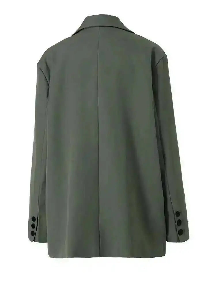 EAM Green Brief Blazer Women Big Size Casual .
