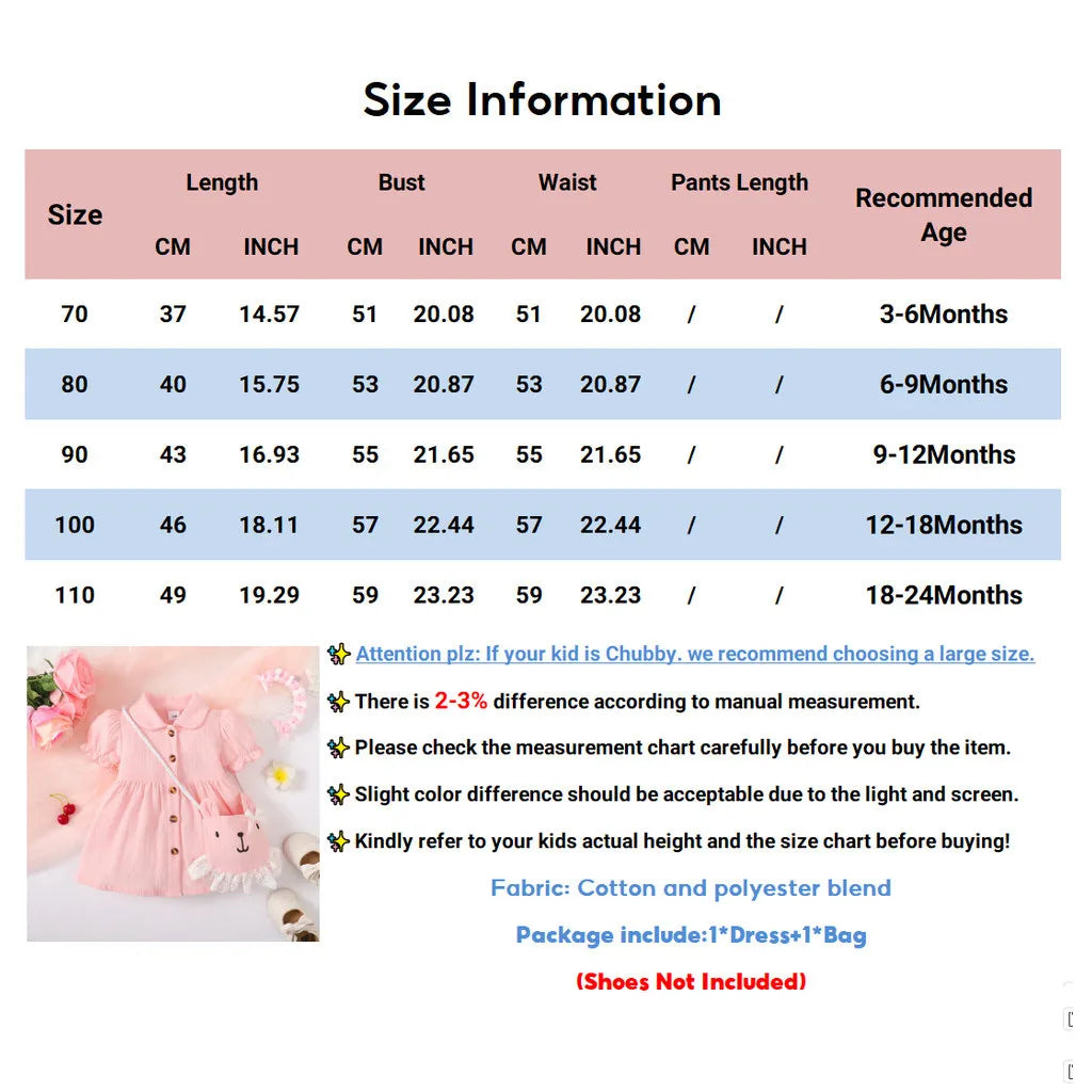 2PCS Baby Girl Pink Short Sleeve Dress with Cute Shoulder Bag ,