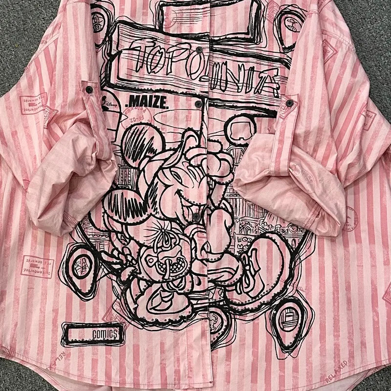 Spring and Summer New Cartoon Design Striped Long-sleeved Shirt Women's