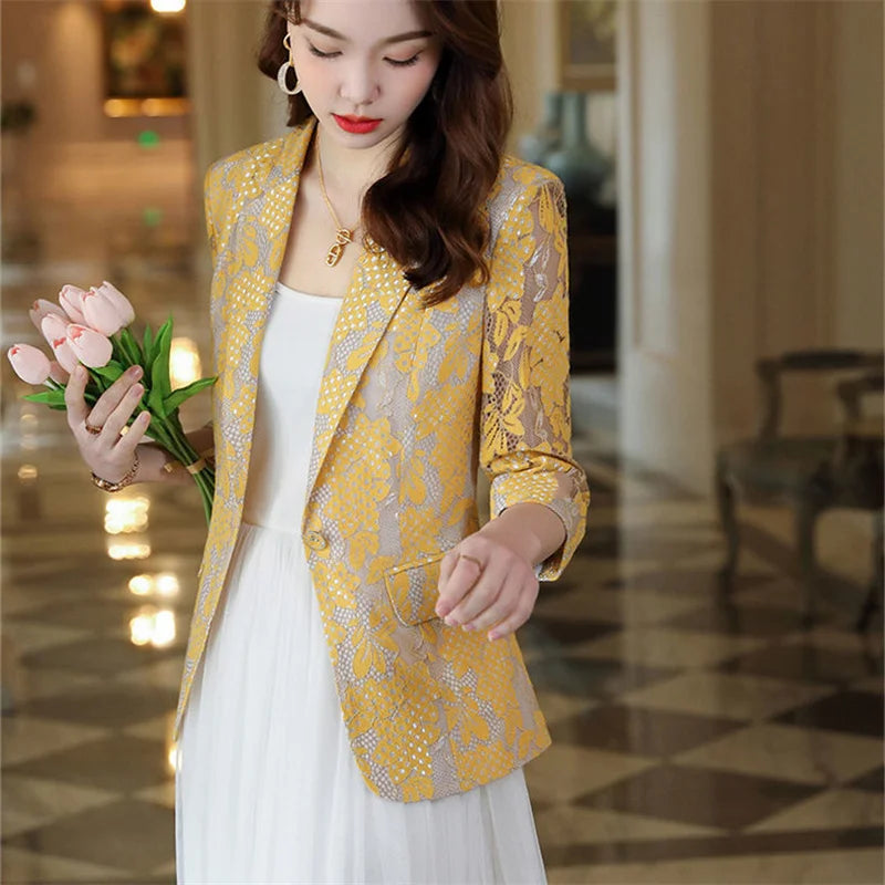 New Summer Thin Small Suit Jacket Lace Hollowed Blazer Lady.
