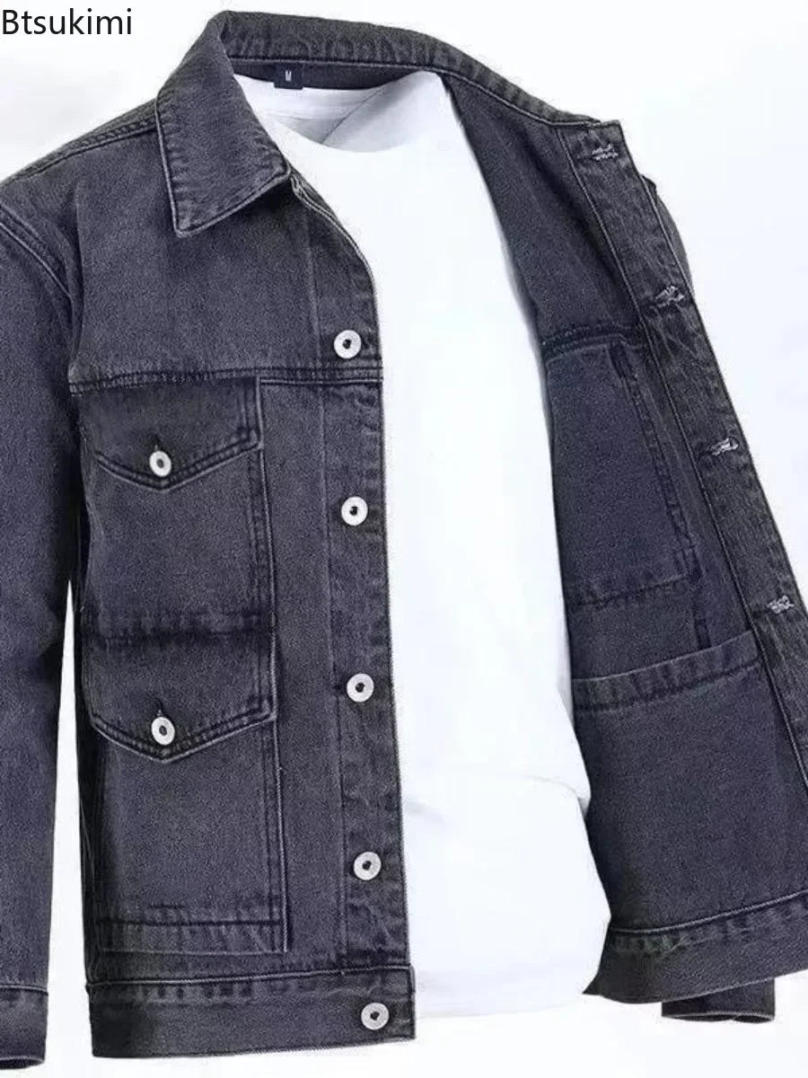New Men's Denim Cargo Jacket Loose Vintage Fashion Casual Cardigan.