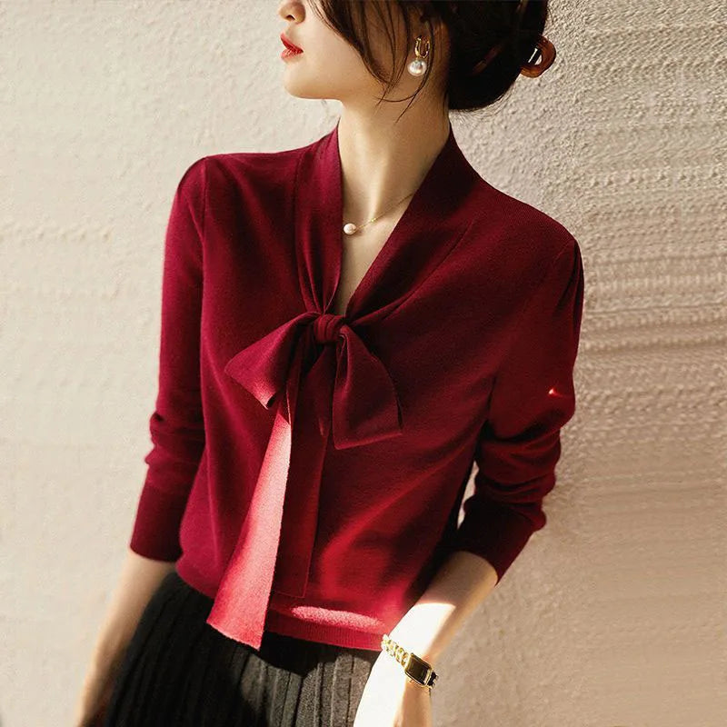 Women Clothing Fashion Elegant Scarf Collar Pullover Autumn Winter.