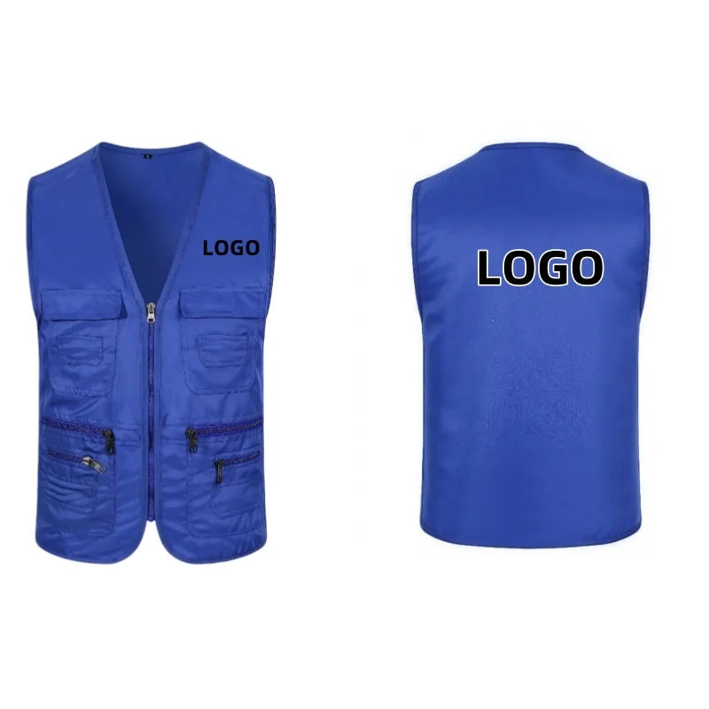 Work Clothes Vest Multi-pocket Solid Color Casual Sleeveless.
