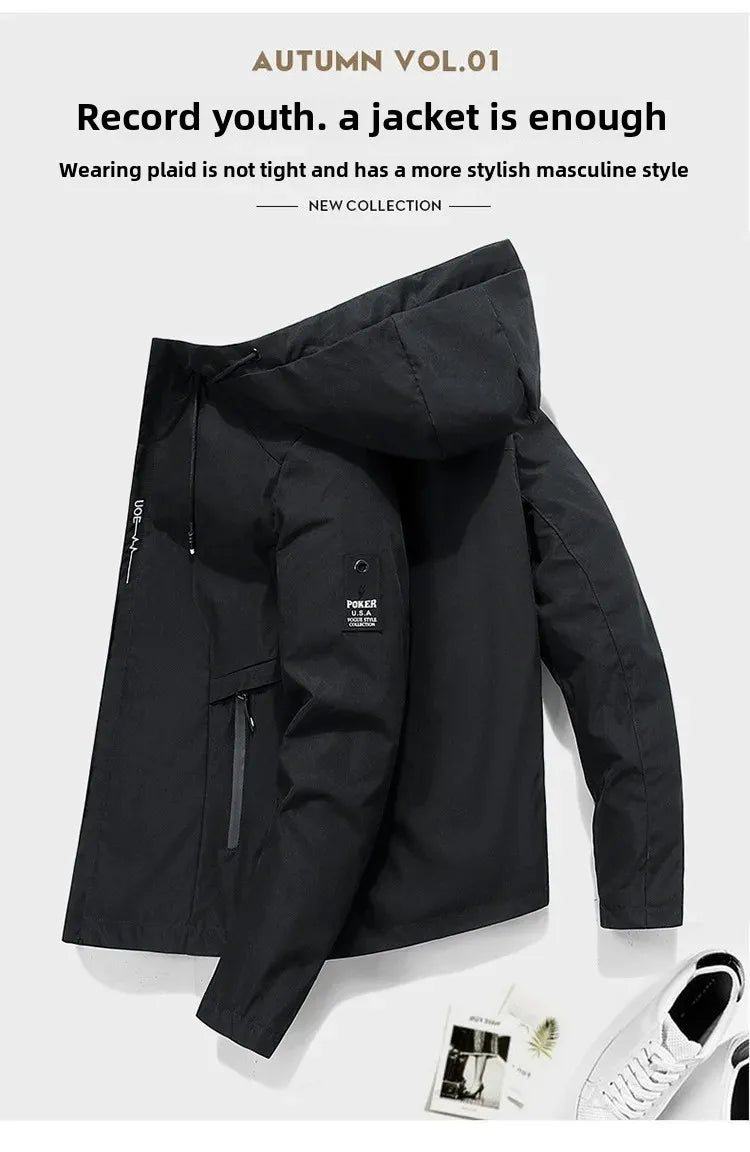 Style Men's Jacket Spring Autumn  Casual Hooded For Men's .