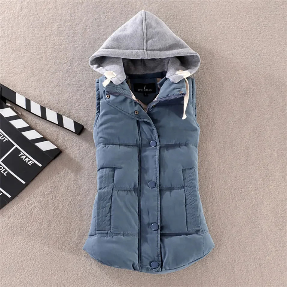 Winter Fashion Cotton Vest Women Hooded Collar Casual Coat .
