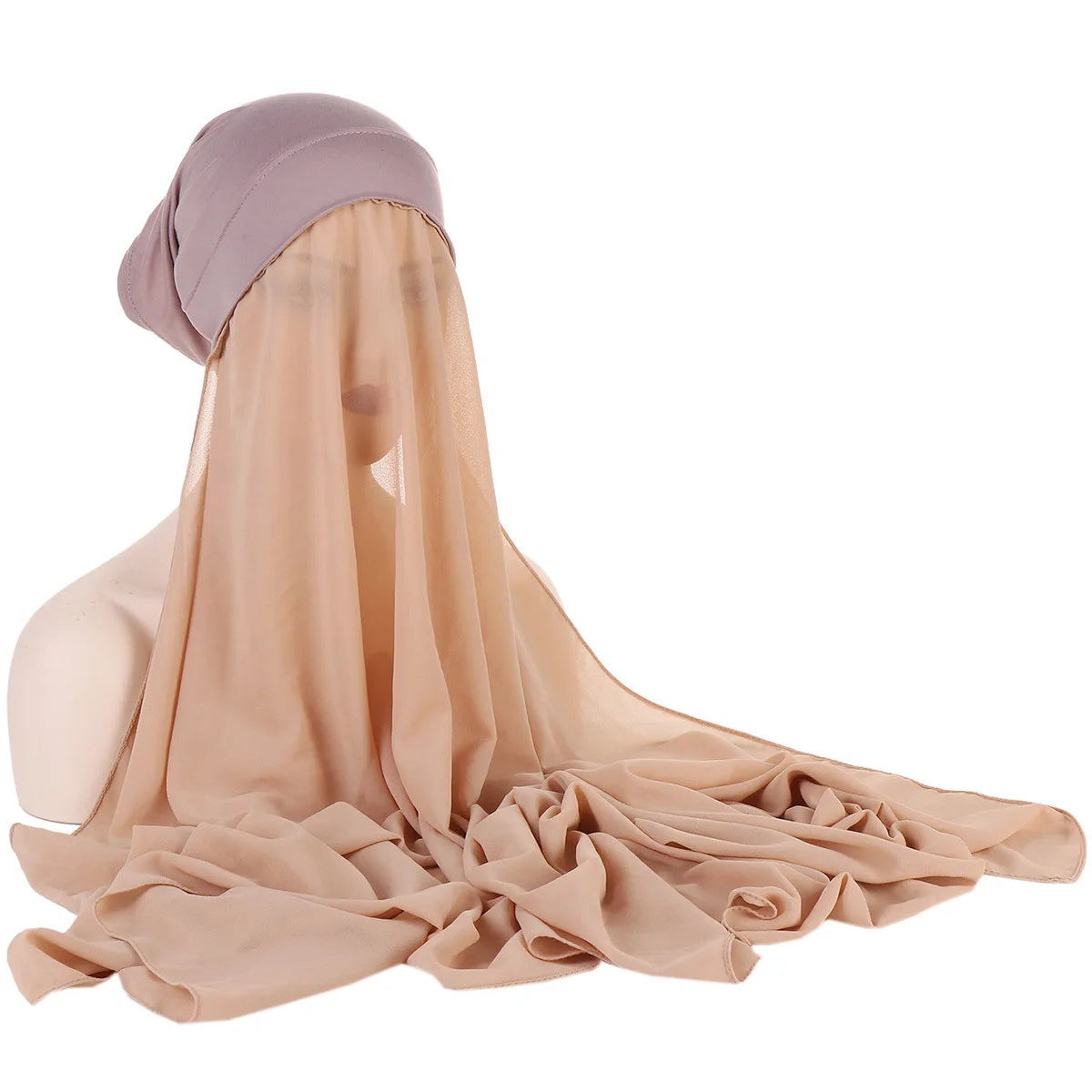 New Instant Chiffon Hijab Scarf With Undercap Solid Color .