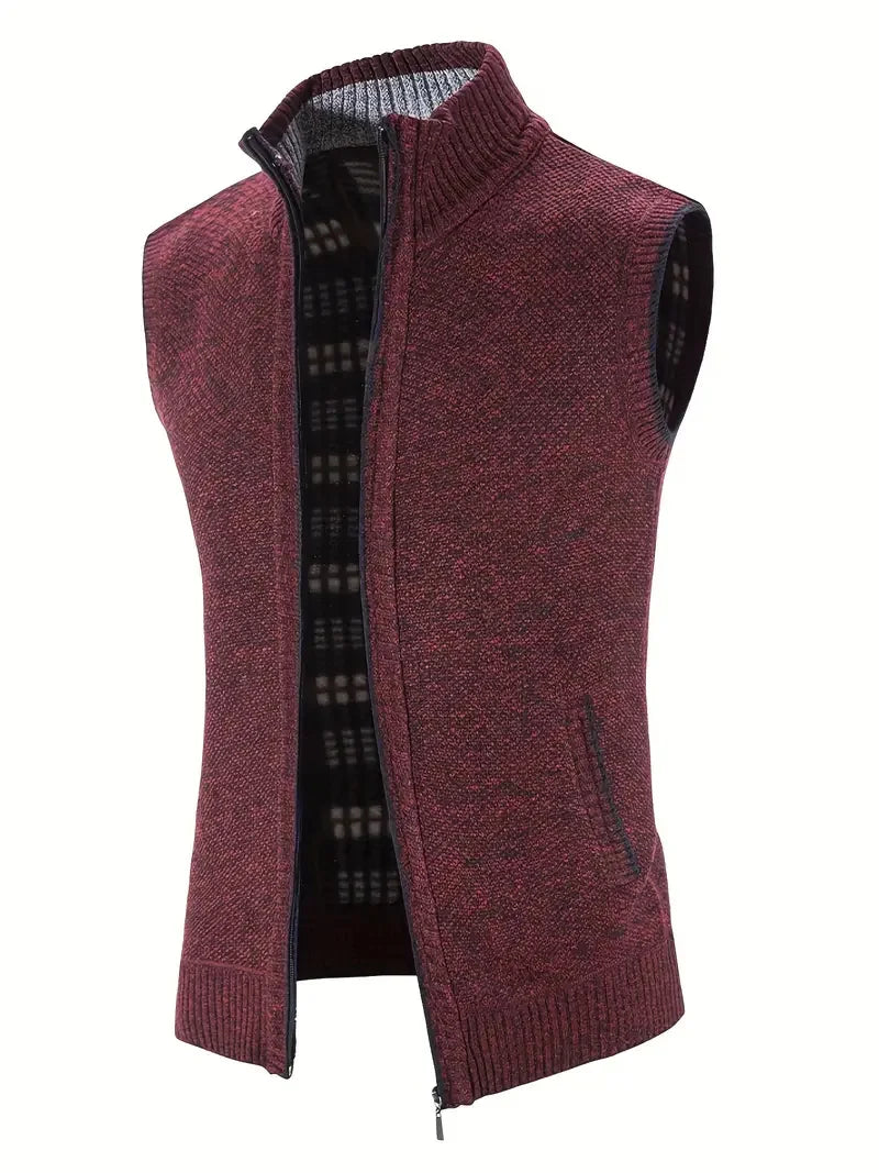 Man Winter Sweater Solid Color Vest Leisure And Comfortable Warm.
