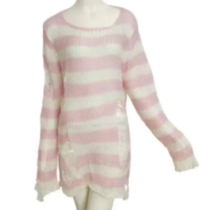 ZMZBCH Sexy Hollow Out Striped Long Sweaters .