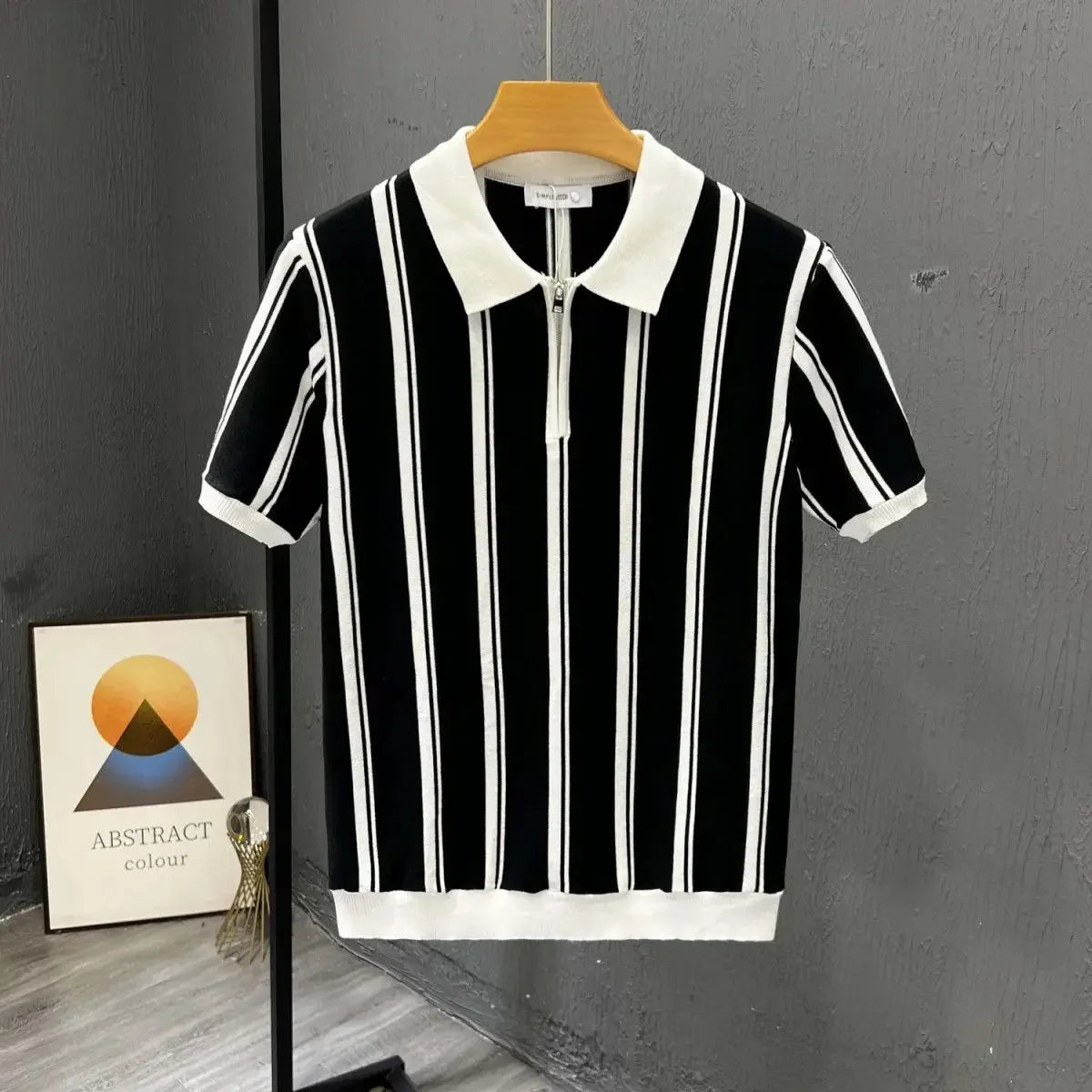 Men's Clothing Polo Shirt Summer Short Sleeve Korean Style Slim Fit Solid Color Casual Trendy Versatile Striped Casual