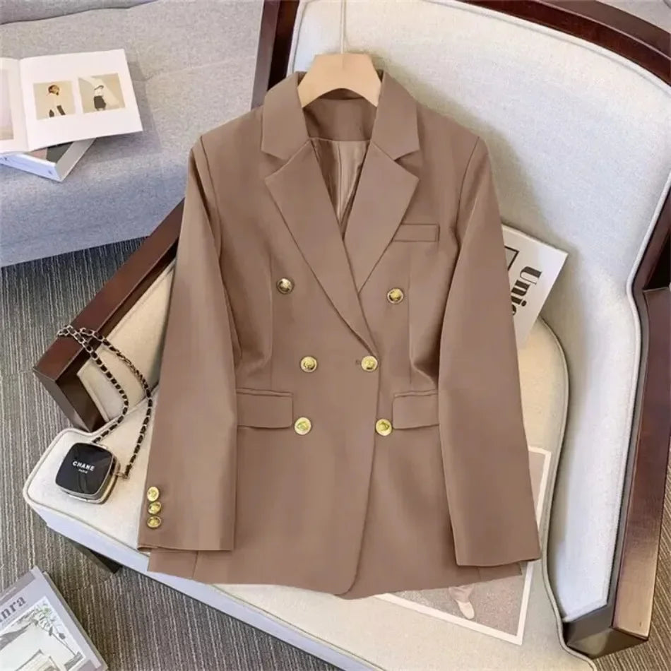 Spring Autumn Women Chic Office Lady Double Breasted Blazer .