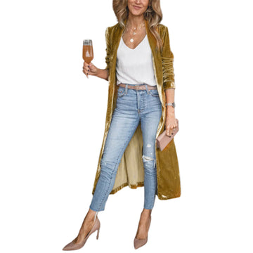 Stylish Women Coat Warm Fashion Golden Velvet Small Suit Jacket .