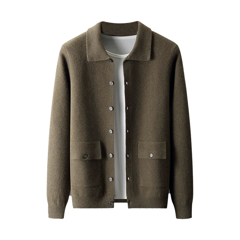 Autumn/Winter Cashmere Cardigan Men's Polo Neck Sweater.