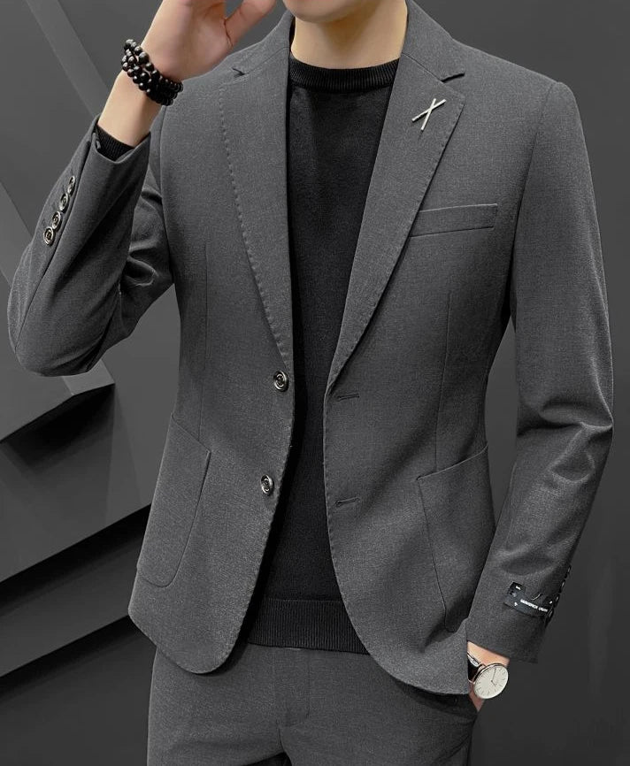 2 Piece Formal Outfit Set Male Big Size Grey Full Men's Dress .